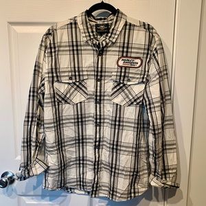 Harley Davidson racing black white plaid button down shirt men’s large